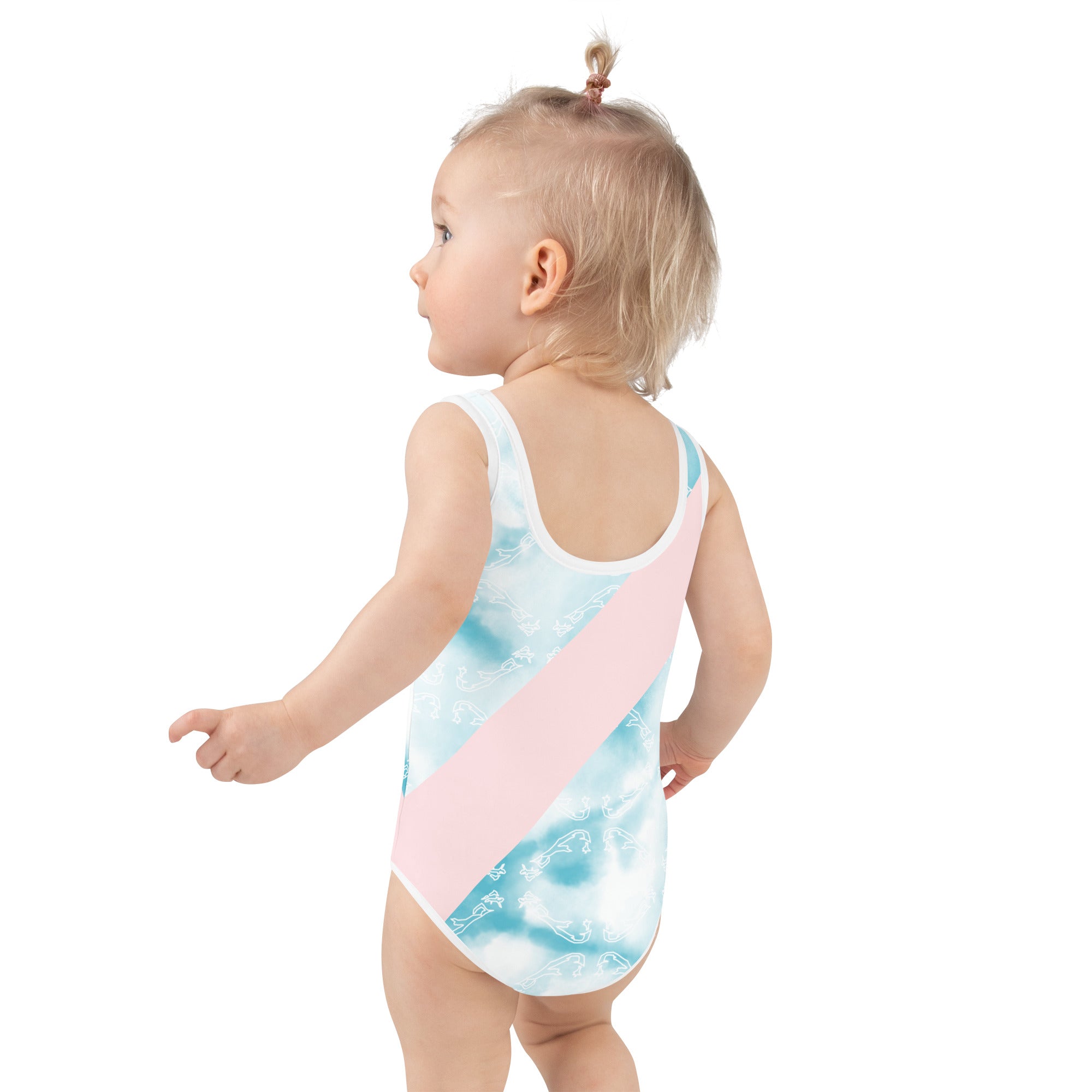 ELLE F WADE P ELLE PINK I MISS BERMUDA KID'S SWIMSUIT, Sky Map, White