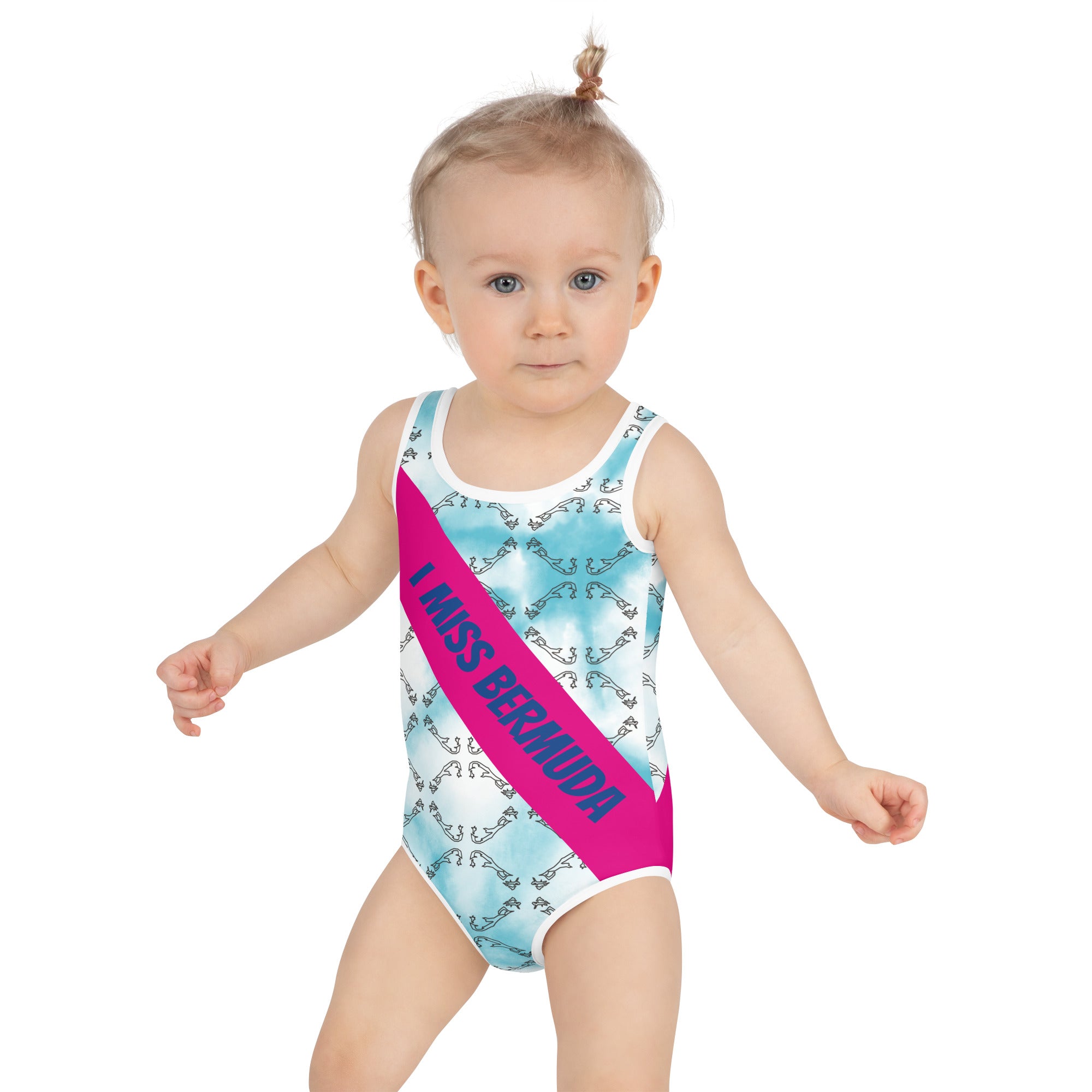 ELLE F WADE P PELLE PINK I MISS BERMUDA KID'S SWIMSUIT, Sky Map, Black