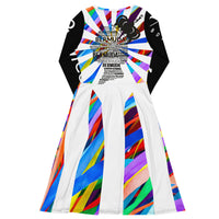 CHURCH & STATE GOM-BAE WITH BLACK QUEENAHBDA ON BACK MIDI DRESS, Multi/White, Black Sleeve